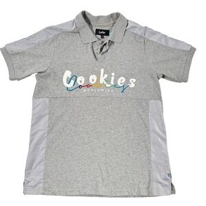 Cookies Worldwide Men's Gray Polo Shirt Short Sleeve Streetwear Logo Large